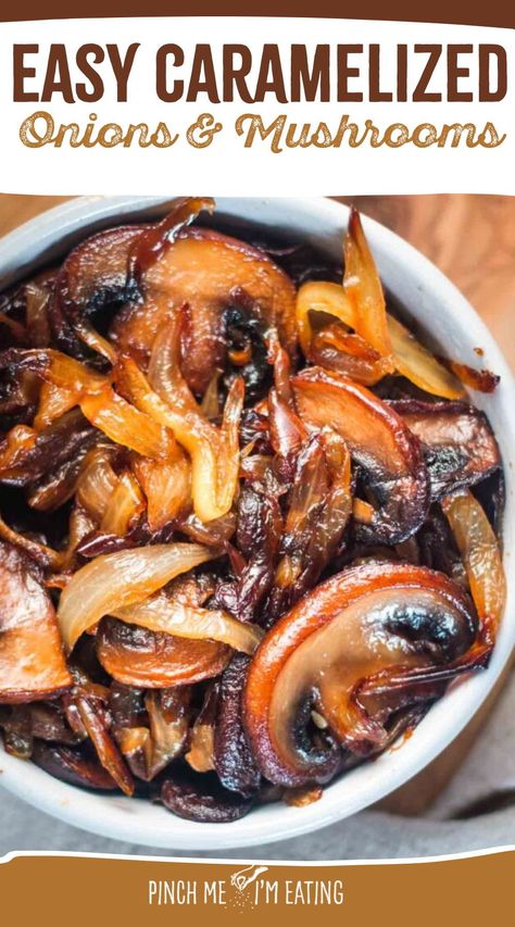 Learn how to make these easy caramelized onions and mushrooms recipe that adds rich flavor to any dish. Perfect as a topping for steaks, topping for burgers, and sandwiches or as a flavorful side dish. Learn the best techniques for achieving perfectly caramelized onions and savory mushrooms every time. Carmelized Onions And Mushrooms, Sauteed Mushrooms And Onions, Steak Toppings, Caramelized Mushrooms, Caramelized Onions And Mushrooms, Caramelized Onions Recipe, Mushrooms And Onions, Easy Vegetable Side Dishes, Carmelized Onions