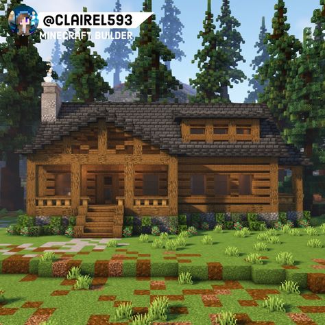 Cabin Houses Minecraft, Minecraft House In The Woods, Cabin Ideas Minecraft, Minecraft Woods House, Lake House Minecraft Easy, Minecraft Cabin Ideas Log Homes, Minecraft Houses Wood Easy, Cabin In The Woods Minecraft, Cool House Minecraft