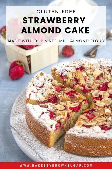 This gluten-free Strawberry Berry Almond Cake is perfect for summer. It's made with fresh local berries and Bob's Red Mill Almond Flour. The cake takes less than 25 minutes to make and when it's done you have a delicious cake. Get the recipe at Bakes by Brown Sugar. #bakesbybrownsugar #strawberrydessert @strawberrycake #glutenfree #dessert #betterwithbobs Strawberry Almond Cake, Lemon Almond Cake, Gluten Free Almond Cake, Healthy Hobbies, Pops Recipes, Easy Cakes, Almond Cake Recipe, Strawberry Almond, Bread Sticks