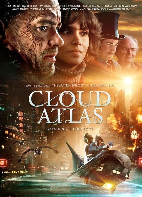 Cloud Atlas (2012) Hollywood Font, Cloud Atlas Movie, Hugh Grant Movies, Halle Berry Movies, Atlas Movie, Jim Broadbent, Lana Wachowski, New Movie Posters, Hugo Weaving