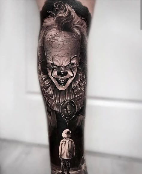 Pennywise Tattoo, Horror Sleeve, Revelation Tattoo, Horror Movie Tattoos, Clown Tattoo, Movie Tattoos, Tattoo Magazine, Scary Tattoos, Joker Tattoo