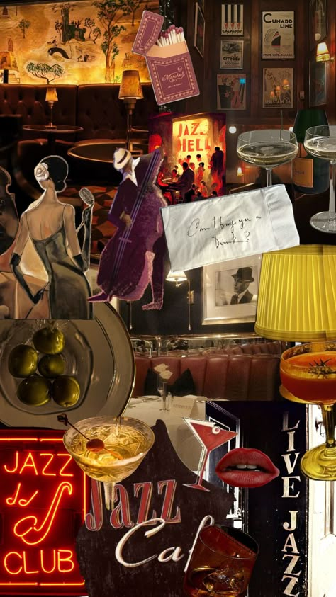 The Roaring 20s Aesthetic Living Room, 20s Jazz Club, Speakeasy Mood Board, 20s Living Room, Jazz Night Aesthetic, Jazz Singer Aesthetic, 1920s Nightclub, Apartment Party Aesthetic, Jazz Birthday Party