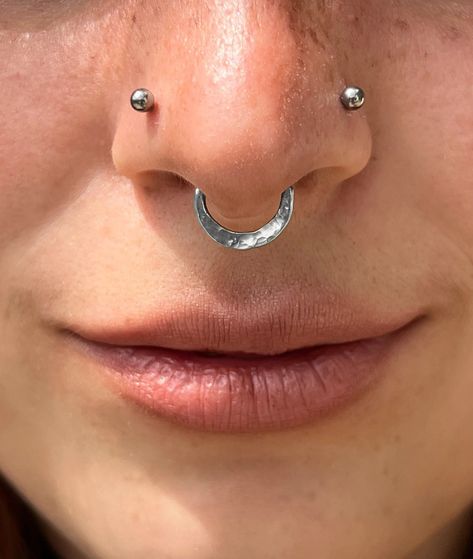 12G, 14G, 16G, 18G Sterling Silver Septum Ring, Hammered Oxidized Crescent Moon Choose Gauge & Size, Hand Forged, Stretched Piercing Jewelry - Etsy Bijoux Piercing Septum, Studio At Home, Septum Piercing Jewelry, Septum Rings, Piercing Inspo, Oxidized Brass, Nose Rings, Septum Piercing, Nose Ring Stud