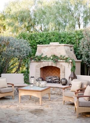 Elegant Orange County Christmas Party Full of Festive Cheer Backyard French Garden, Fireplace 2023, Portuguese Garden, Mediterranean Backyard, Garden Fireplace, Farmhouse Yard, Cheer Photography, Outdoor Fireplace Designs, Fireplace Designs