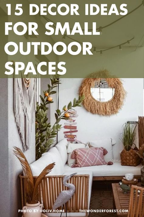 15 Decor Ideas for Small Outdoor Spaces - Wonder Forest Forest Backyard, Apartment Balcony Decor, Patio Oasis Ideas, Small Porch Decor, Bathroom Tub Remodel, Rental Makeover, Balcony Decor Ideas, Wonder Forest, Backyard Seating Area