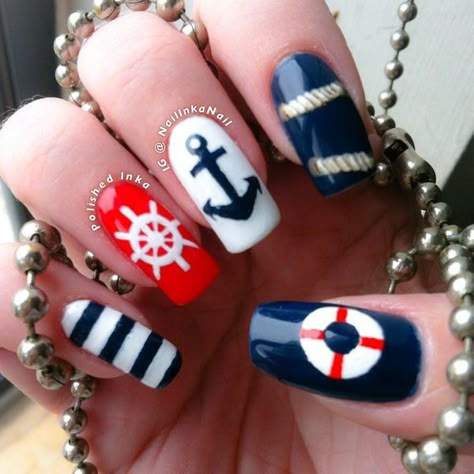 Anchor Nail Designs, Nautical Nail Designs, Sailor Nails, Nautical Nail Art, Tropical Nail Designs, Firework Nails, Maritime Style, Cruise Nails, Nautical Nails