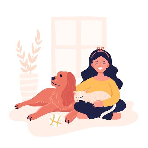 Free vector hand drawn illustration of p... | Free Vector #Freepik #freevector #hand-drawn-illustration #illustrations #hand-drawn #hand-drawn-animals People With Pets, Illustration Of People, Mom Is The Best, Pet Branding, Sea Illustration, Pet Illustration, Vertical Business Cards, Instagram Banner, Pet Mom