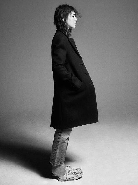 ‘Le Clan Birkin’ Charlotte Gainbourg above in a Saint Laurent coat, Levis, and Converse sneakers. Paris Editorial, Rocker Look, Actor Studio, Charlotte Gainsbourg, Lou Doillon, B Fashion, Anthony Vaccarello, Jane Birkin