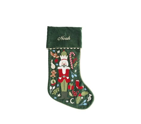 Rifle Paper Co. Nutcracker Embroidered Velvet Christmas Stocking | Pottery Barn Kids Hello Kitty Lego, Boys Lunch Bags, Pottery Barn Christmas Stocking, Velvet Christmas Stocking, Nutcracker Characters, Anna Bond, Velvet Christmas, Embroidered Velvet