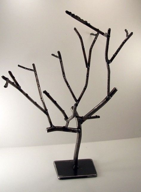 http://industreeal.mysupadupa.com/collections/all/products/living-steel-jewelry-tree Welded Tree, Metal Art Xmas Tree, Alcove Decor, Rebar Tree Sculpture, Modern Metal Jewelry, Steel Tree Sculpture, Metal Tree Sculpture Branches, Tree Jewelry Holder, Welding Gifts