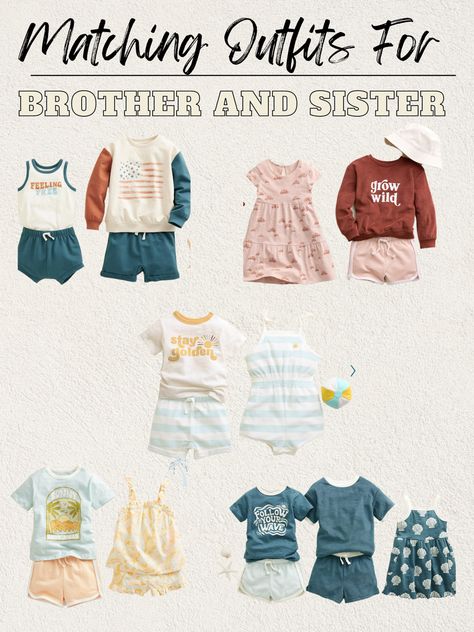 Matching Sibling Outfits Brother Sister, Sibling Outfits Brother Sister, Matching Summer Outfits, Sibling Matching Outfits, Coordinating Sibling Outfits, Brother Sister Matching Outfits, Brother Sister Outfits, Sibling Birthday Parties, Coordinates Outfits