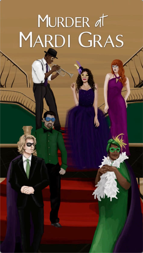 This Mardi Gras Party has turned deadly… The year is 1899 in New Orleans, and Mardi Gras celebrations are underway. You’re invited to the Calypso Ball, the inaugural masquerade ball hosted by the first-ever all-female krewe. But when a man in a gold mask takes a fatal tumble down the stairs, it’s quickly realized that a devious plot is afoot. The guests’ heavily-guarded identities must be revealed to find out who killed the man in the gold mask, and why! Mystery Party Game, Shot In The Dark, Mystery Games, Mystery Party, Gold Mask, Mardi Gras Party, Masquerade Ball, Fundraising Events, Mardi Gras