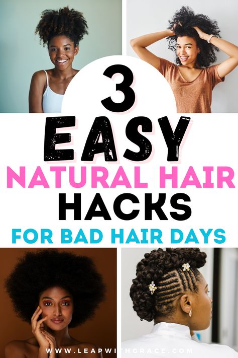 Here are 3 easy natural hair hacks that incldue headwrap tutorials, half wigs, protective styles, and other bad hair day styles Bad Hair Days Hairstyles, Bad Hair Day Styles, Bad Hair Day Hairstyles, Ayurvedic Hair Growth, Growing Long Hair Faster, Grow Thicker Hair, High Porosity Hair, Headwrap Tutorial, How To Grow Your Hair Faster