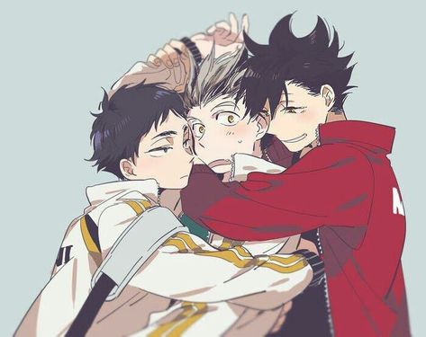 Bokuto x Akaashi x Kuroo from haikyu Baby Crows, Bokuto Koutarou, Akaashi Keiji, Haikyuu Funny, Haikyuu Ships, Haikyuu Manga, Haikyuu Characters, Haikyuu Fanart, Yamaguchi