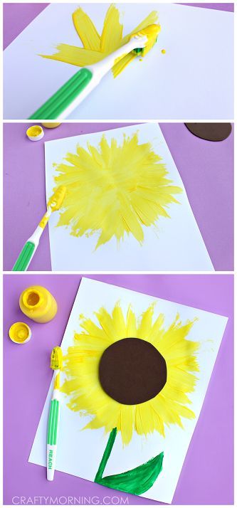 Make a Sunflower Craft using a Toothbrush! (Fun summer kids craft) | CraftyMorning.com Sunflower Craft, Fun Summer Crafts, Sunflower Crafts, Summer Crafts For Kids, Sunflower Art, Crafts For Kids To Make, Craft For Kids, Construction Paper, Childrens Crafts