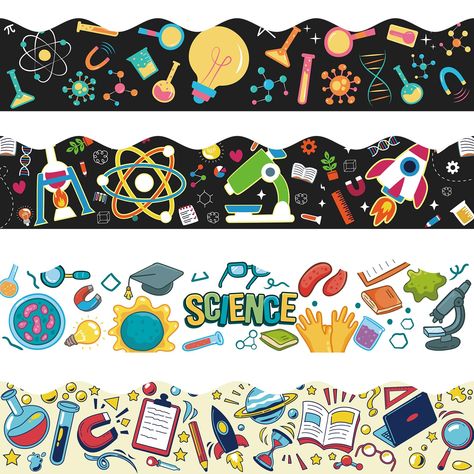 PRICES MAY VARY. Comprehensive Set: This bulletin board decoration set includes 4 different strips of science-themed border trim, each measuring 30 feet in length. With a total of 120 feet of border trim, you'll have plenty of material to decorate multiple bulletin boards, walls, doors, and other surfaces, creating cohesive and visually appealing science-themed displays throughout your classroom, home or office Versatile science designs: These science bulletin board borders come in four unique s School Science Lab, First Day Of School Classroom, Science Bulletin Board, Back To School Science, Science Themed Party, Science Display, Science Bulletin Boards, Bulletin Borders, Classroom Borders