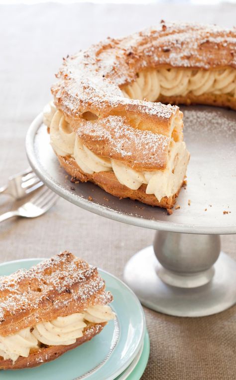 “Just finished this and I’m so excited because it is my very first French pastry! It is so good without being unbearably sweet.” -Todd H. Showstopper Dessert, Cream Puff Recipe, Hazelnut Praline, Paris Brest, French Dessert, Elegant Desserts, French Desserts, America's Test Kitchen, Pastry Cream