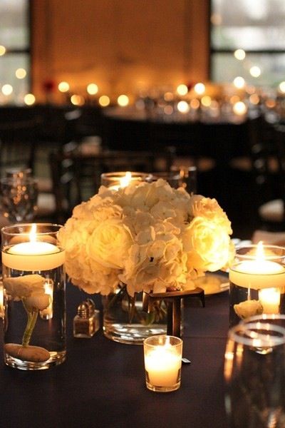 I like the simplicity, and the dark table cloths. Golf Centerpieces, Candles Centerpieces, Purple Wedding Centerpieces, Blue Wedding Centerpieces, White Weddings Reception, Flowers Candles, Beautiful Wedding Flowers, Hello Darling, Romantic Candles