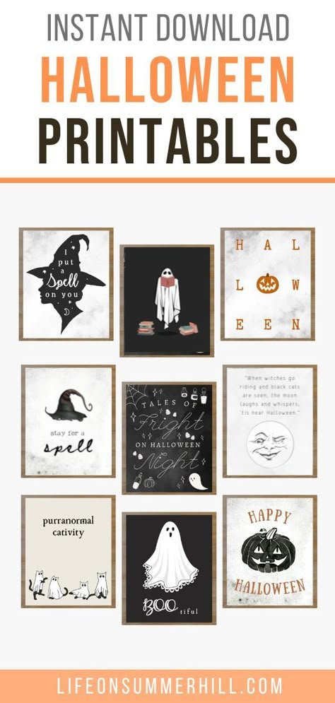 Halloween Printable Decorations Free, Halloween Picture Printables, Black And White Halloween Printables, Free Halloween Art Prints, 8x10 Halloween Printables Free, Spooky Halloween Printables Free, Diy Witchy Halloween Decorations, Halloween Wall Art Printables Free, Halloween Art Printable