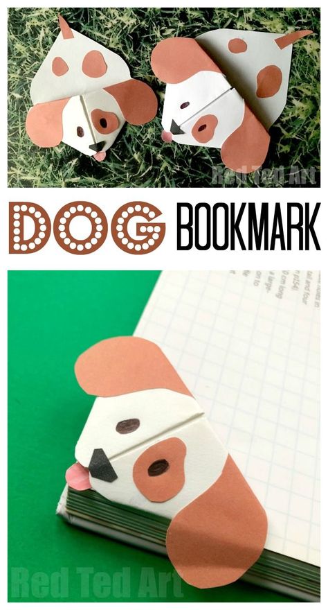 Party Emoji, Crafts By Month, Origami Dog, Dog Corner, Origami Bookmark, Paper Dogs, Corner Bookmark, Folding Origami, Bookmark Craft