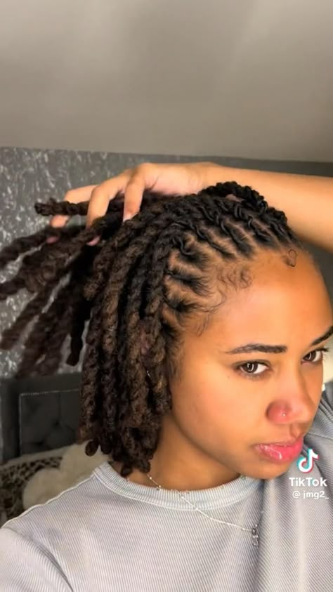 Dreadlock Hairstyles For Short Locs, Dreadlocs Styling Ideas For Women, Loc Styles Medium Retwist, Flat Twist Two Strand Twist Hairstyles, Short Locs Hairstyles Black Women, Twist Dreadlocks Styles, Loc Style Short Hair, Flat Loc Styles, Simple Retwist Styles