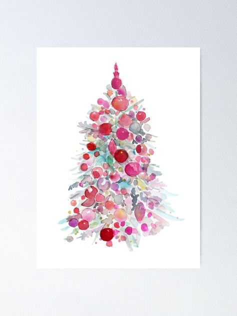 Simple Watercolor Christmas Tree, Watercolour Christmas Tree, Watercolor Christmas Trees, Christmas Tree Water, Christmas Tree Watercolor, Christmas Tree Pink, Painting 101, Christmas Stock Photos, Christmas Canvas Art