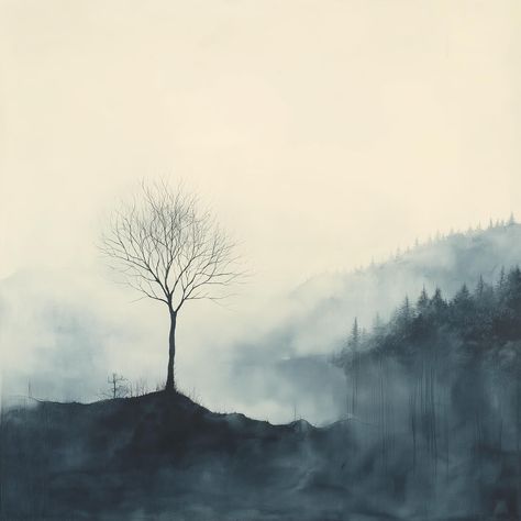 Lone tree stands in mist,⁣ Silent whispers on the hills,⁣ Nature’s quiet breath. 🌳🌫️⁣ ⁣ #SolitaryTree #MistyLandscape #MinimalistNature #QuietHills #NatureHaiku #EtherealScenery #artprint Mist Aesthetic, Nature Haiku, Silent Whisper, Lone Tree, Tree Stand, Art Prints