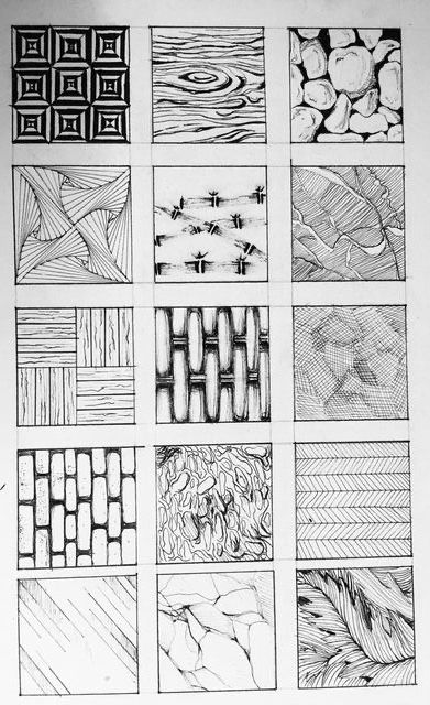 Simulated Texture Drawing, Smooth Texture Drawing, Implied Texture Drawing, Drawing Metal Texture, Drawabox Texture, Drawing Texture Ideas, Leaf Texture Drawing, Metal Texture Drawing, Different Textures Drawing