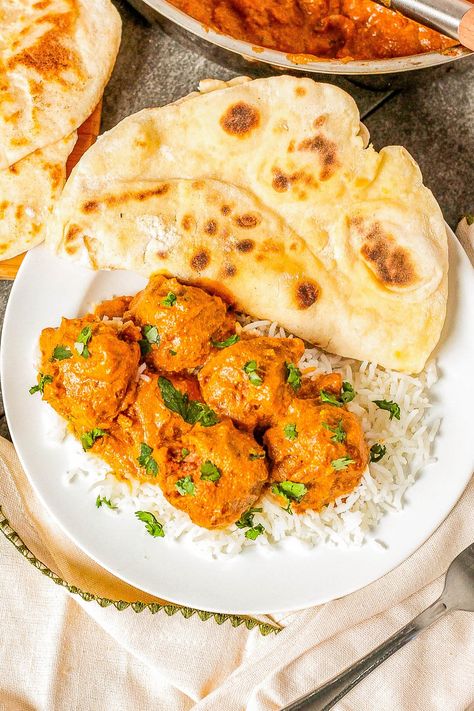 Easy Chicken Leg Recipes, Dinner Ideas Easy Chicken, Air Fryer Chicken Meatballs, Dinner Recipes Air Fryer, Butter Chicken Meatballs, Ground Chicken Meatballs, Easy Meatballs, Butter Chicken Sauce, Curry Meatballs