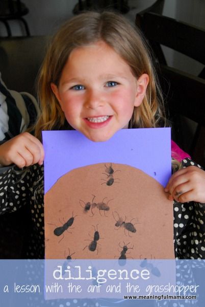 Teaching children to be diligent. Bible lesson that uses The story of the ant and the grasshopper. Preschool Ant, The Ant And The Grasshopper, Ants Activities, Ant Crafts, Ant Art, Bug Activities, Insect Unit, Insects Preschool, Bugs Preschool