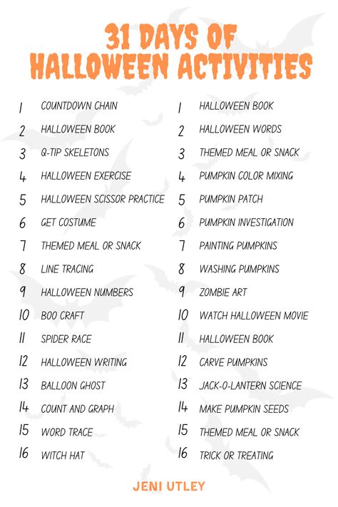 First Day Of Halloween, 31 Halloween Activities, 30 Days Of Halloween Activities, Halloween Countdown Activities, Witchy Activities With Friends, 13 Days Of Halloween Ideas, 31 Days Of Halloween Activities, At Home Halloween Activities, Halloween Activities At Home