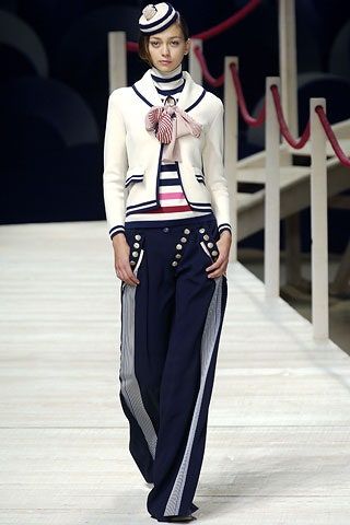 Kenzo Spring 2006 Ready-to-Wear Collection | Vogue Sailor Outfit For Women, Button Trousers, Nautical Chic, Nautical Outfits, Breton Stripes, Sailor Fashion, Sailor Dress, Double Denim, Nautical Fashion