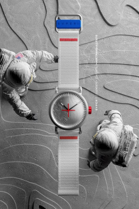 Inspired by the pure white APOLLO11 Spacesuit, featuring white nylon strap and NASA Red and Blue accents. The design of the watch is packed with detail references to NASA APOLLO11 Mission. See the full story on our website svper11.com #design #wristwatch #watchdesign #nasa Nasa Watch, Watch Strap Design, Apollo 11 Moon Landing, Home Theater Room Design, Theater Room Design, Cmf Design, Wardrobe Door Designs, Fancy Watches, Van Life Diy