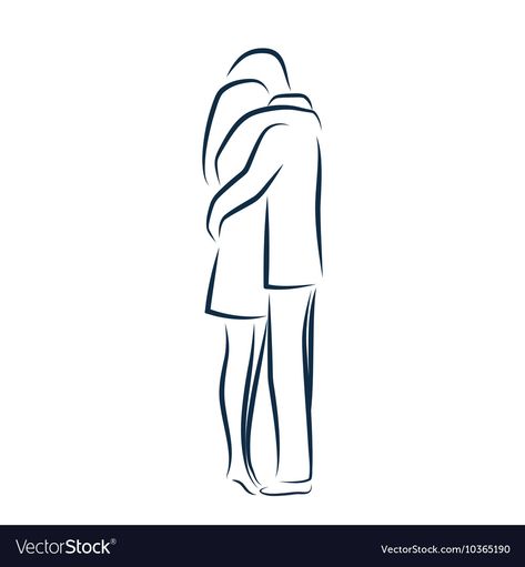 Man Hugging Woman Drawing, Two People Hugging Drawing, Couple Hugging From Behind Drawing, Man Hugging Woman From Behind Drawing, Line Art Hugging, Line Drawing Holding Hands, Two People Hugging Silhouette, Hugging Drawing, People Hugging