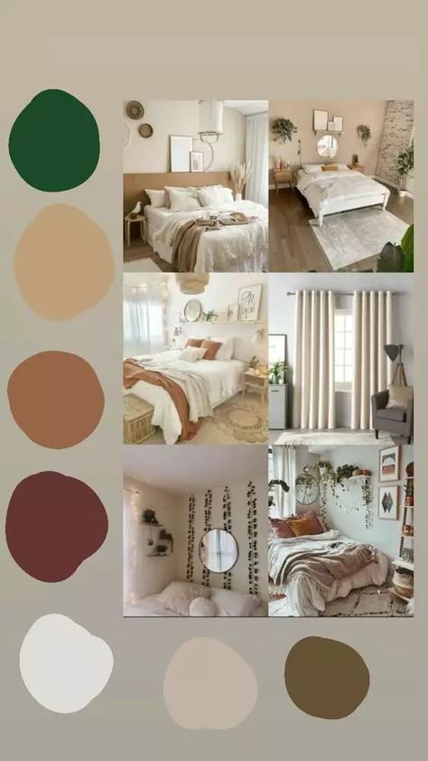 15 Best Tips To Create A Bedroom Mood Board Design - Foyr Boho Room Colors Scheme, Bedroom Color Schemes White, Room Palette Ideas, Boho Living Room Color Scheme, Room Schemes, Bedroom Mood Board, Dark Green Living Room, Brown Rooms, Interior Design Color