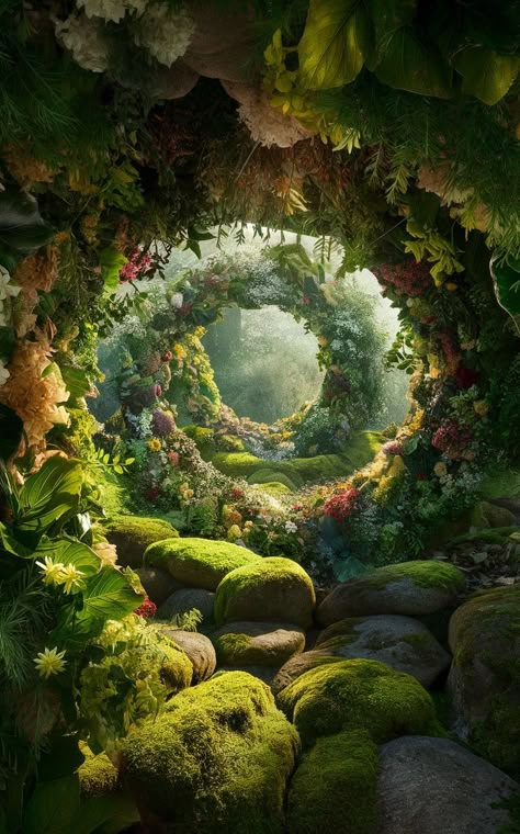 Dream of a garden oasis where moon gate designs sculpt pathways of enchantment amidst the tranquility of nature. Architectural wonders await to transform your outdoor space. 🌙🌿 #MoonGateDesigns #GardenOasis Moon Gate Aesthetic, Wonderland Landscape Art, Magical Secret Garden, Moon Door Garden, Magic Garden Aesthetic, Elements Of Nature Art, Moon Gate Garden, Garden Portal, Fairy Gate