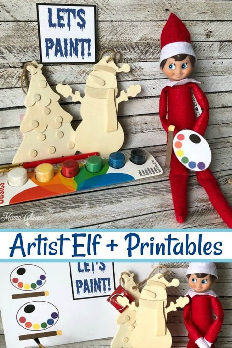 Artist Elf on the Shelf Idea + Printables #diy #elfontheshelf #mamacheaps Elf Idea, Elf Printables, Elf On The Shelf Idea, Elf Kit, Awesome Elf On The Shelf Ideas, Snowman Sign, Elf Props, Christmas Preparation, American Dolls