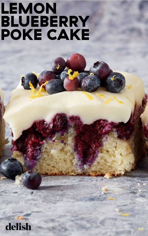 Lemon Blueberry Poke Cake, Blueberry Poke Cake, Blueberry Desserts, Poke Cake Recipes, Poke Cakes, Sheet Cake Recipes, Easy Summer Desserts, Poke Cake, Lemon Blueberry