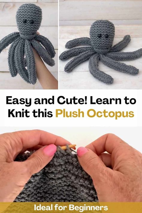 Learn how to knit this cute octopus stuffed animal with this video tutorial! If you can knit a square, you can do this awesome knitting project! The creator of this video will teach you how to knit this stuffed octopus step by step.There are many great knitting patterns for stuffed animals, but most of them are not for beginners. This super cute and easy octopus knitting pattern is perfect for beginners! Also makes a great gift for anyone who loves sea creatures. How To Knit A Octopus, Knitting Pattern For Octopus, Stuffed Octopus Sewing Pattern Free, Free Octopus Pattern, Octopus Knitting Pattern Free, Knitting Stuffed Animals Easy, Patterns For Stuffed Animals, Knit Octopus, Sock Kitten