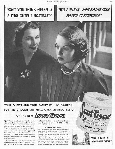 Toilet Paper Confidential Vintage Toilet, Funny Vintage Ads, Vintage Advertising Art, Toilet Art, Unique Facts, Retro Housewife, Great Ads, Old Advertisements, Bad Taste