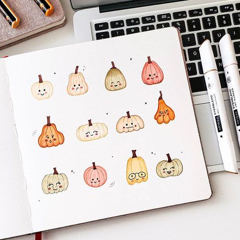 💡12 different pumpkin drawing by artist @seed_successful_you on IG. Check out our board "Bullet Journal / Planners Ideas" for more on Halloween journal, how to doodle, addict journal, journal doodle and journal designs cover. 🔖#HalloweenJournal #HowToDoodle #AddictJournal #JournalDoodle #JournalDesignsCover Journal Design Cover, Simple Bullet Journal, Pumpkin Drawing, Pumpkin Illustration, Bulletin Journal Ideas, Bullet Journal Doodles, Journal Doodles, Cute Pumpkin, Simple Doodles