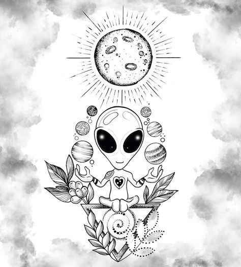 Astronaut And Alien Tattoo, Simple Alien Painting, Cute Alien Tattoo, Alien Tattoo Ideas, Funny Small Tattoos, Side Tat, Ufo Tattoo, New Coloring Pages, Hand Tattoos For Girls