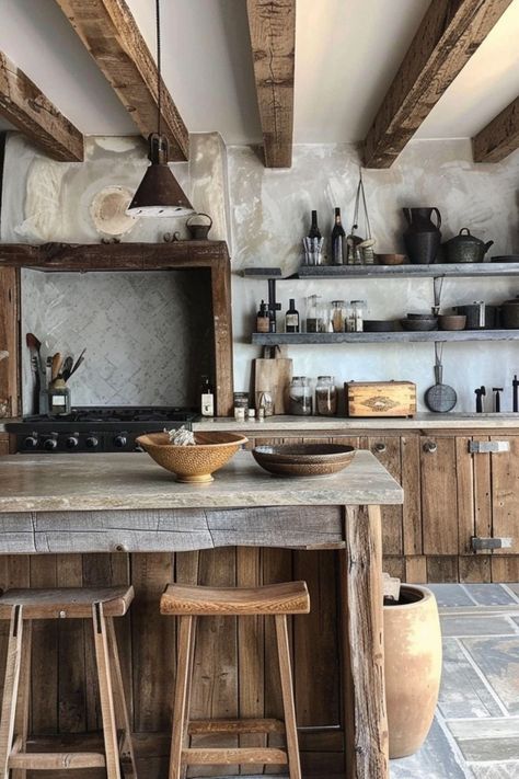 Transform Your Space with Rustic Kitchen Inspirations 🍂✨ Create a warm and charming kitchen with rustic decor. Use natural wood, vintage elements, and cozy accents for a welcoming and timeless look. 🌿🏡 #RusticKitchen #HomeDecor #KitchenInspo #FarmhouseStyle Cabin Kitchen Aesthetic, Rustic Scandinavian Interior, Barnwood Kitchen, Rustic Wood Kitchen, Western Luxury, Rustic Kitchens, Rustic Cabinet, Modern Restaurant Design, Build Outdoor Kitchen