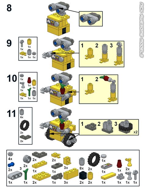 Lego Wall E, Lego Blueprint, Minecraft Lego, Instructions Lego, Lego Challenge, Lego Building Instructions, Lego Wall, Micro Lego, Lego Diy