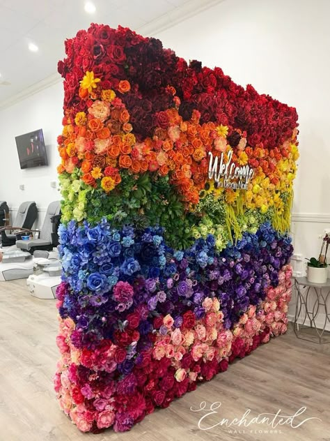 Sardinia Wedding, Selfie Wall, Flower Wall Backdrop, Rainbow Flower, Rainbow Wedding, Wall Backdrops, Maximalism, Salon Decor, Rainbow Flowers