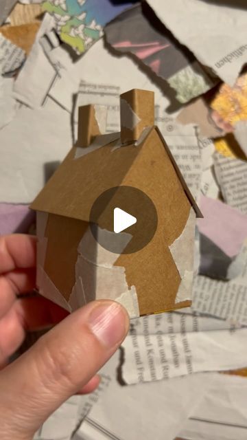 Paper Mache Dollhouse, Paper Mache House Diy, Tiny Paper Houses Diy, Tiny Paper Houses, Paper Mache House, Miniature House Brick Paper, Paper Mache Recipe, Paper Miniatures, Tiny Cottages