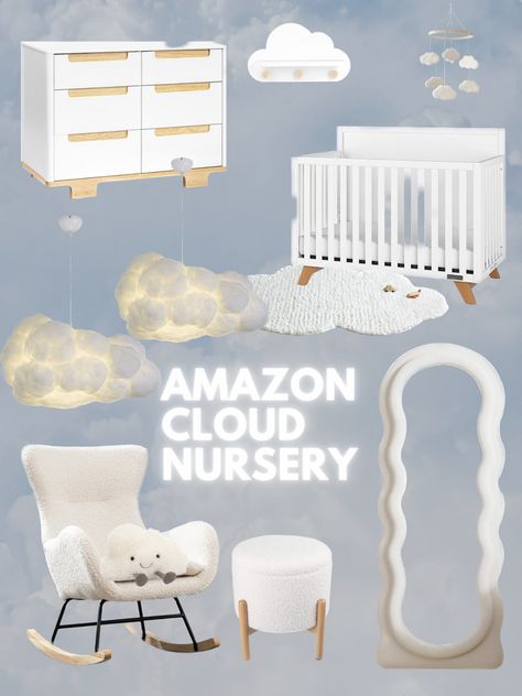 Cloud nursery | Amazon nursery | nursery themes 2023 | trending nursery | gender neutral nursery | baby room ideas | nursery inspo | 2023 nursery inspiration Cloud Nursery Theme Gender Neutral, Cloud Moon Stars Nursery, Sweet Dreams Nursery Theme, Clouds Nursery Theme, Cloud Baby Nursery, Cloud Nursery Ideas, Cloud Theme Bedroom, Sky Themed Bedroom, Dreamland Nursery