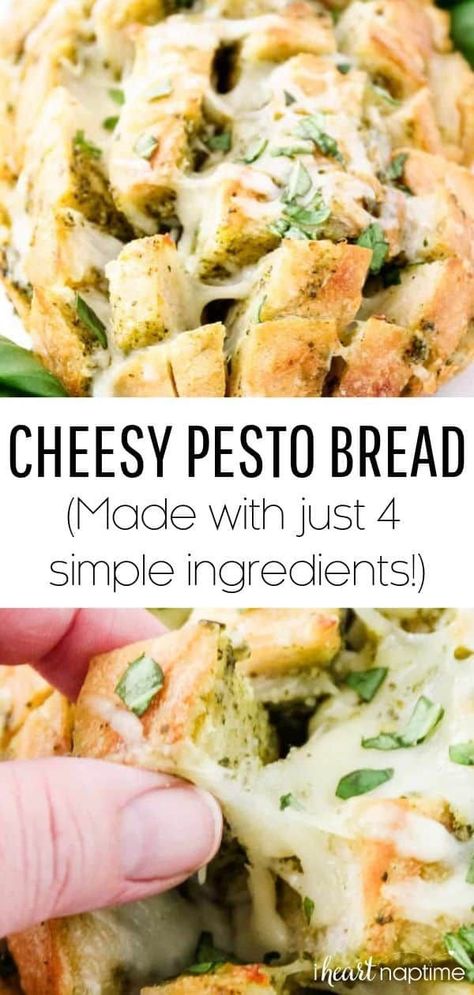 Cheesy Pesto Bread, Pull Apart Cheese Bread, Pesto Bread, Pesto Cheese, Crowd Pleasing Recipes, Dinner Rolls Recipe, Cheesy Bread, Bread Appetizers, Pull Apart Bread