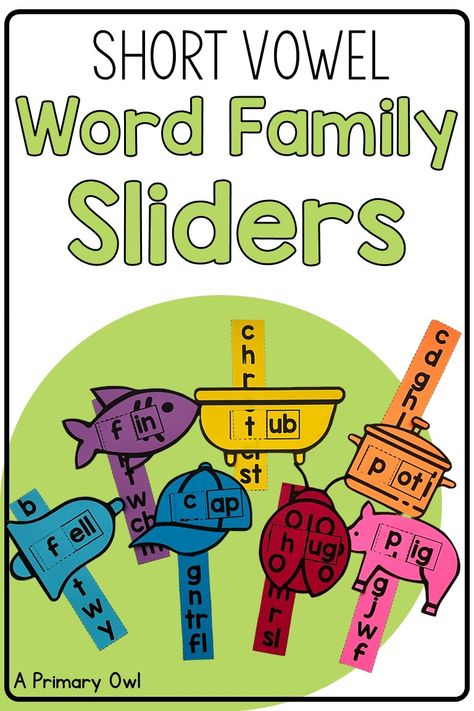 These Interactive Short Vowel Sliders are perfect to put at a center or use in small group. Print on colored paper, laminate and insert the slider. Students will love to practice reading word families using these word sliders. Word Sliders Free, Word Sliders, Short I Words, Short Vowel Words, Practice Reading, Phonics Words, Word Family, Family Cards, Reading Words