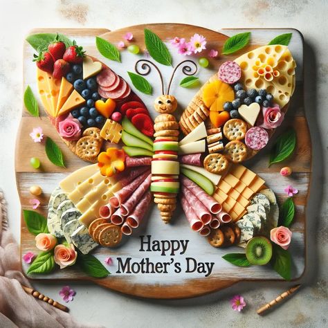 Mother's Day Charcuterie Board Ideas to Honor Mom - Insider Mama | Mom Blog | Mom Life Charcuterie Board Ideas For Mother’s Day, Butterfly Charcuterie Board Ideas, Butterfly Vegetable Tray, Elephant Charcuterie Board, Pregnant Friendly Charcuterie, Charcuterie Board Butterfly, Butterfly Veggie Tray, Flower Shaped Charcuterie Board, Butterfly Appetizers